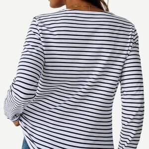 LilyCoco Women's Striped Long Sleeve Boat Neck Shirt – Large